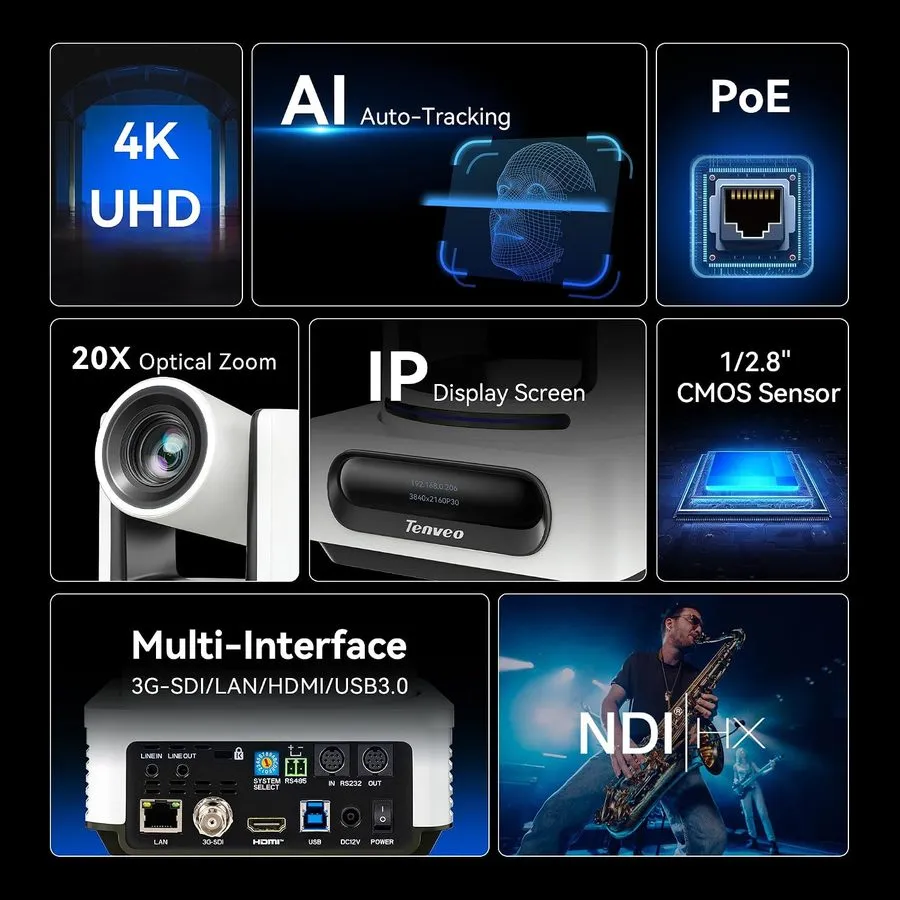 Камера 4K PTZ Camera Bundle/Kits 4K 20X NDI AI Humanoid & Face Auto-Tracking 3G- — фото лота 1