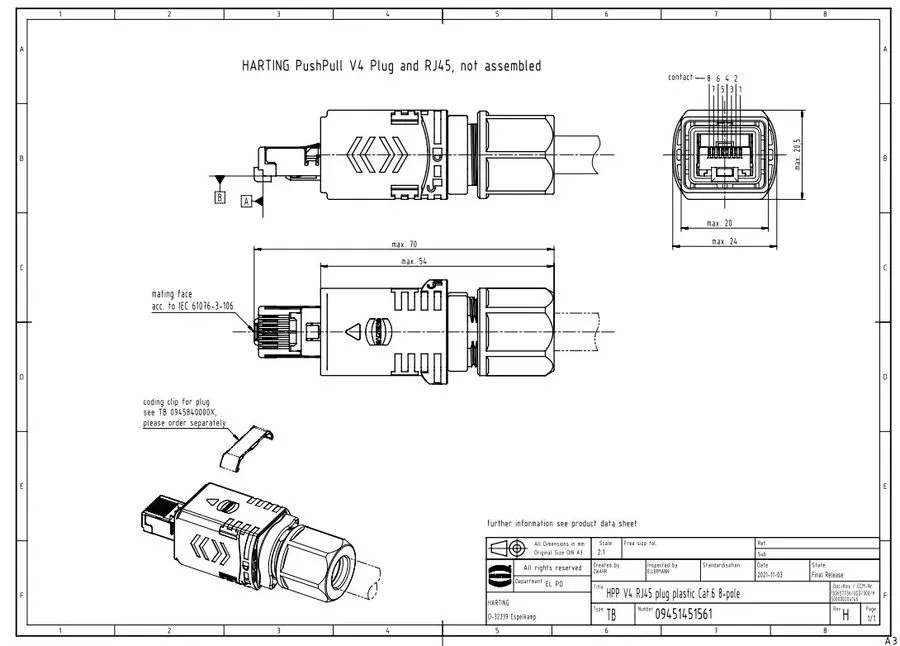Разъём HARTING 09451451561 RJ45 Connector