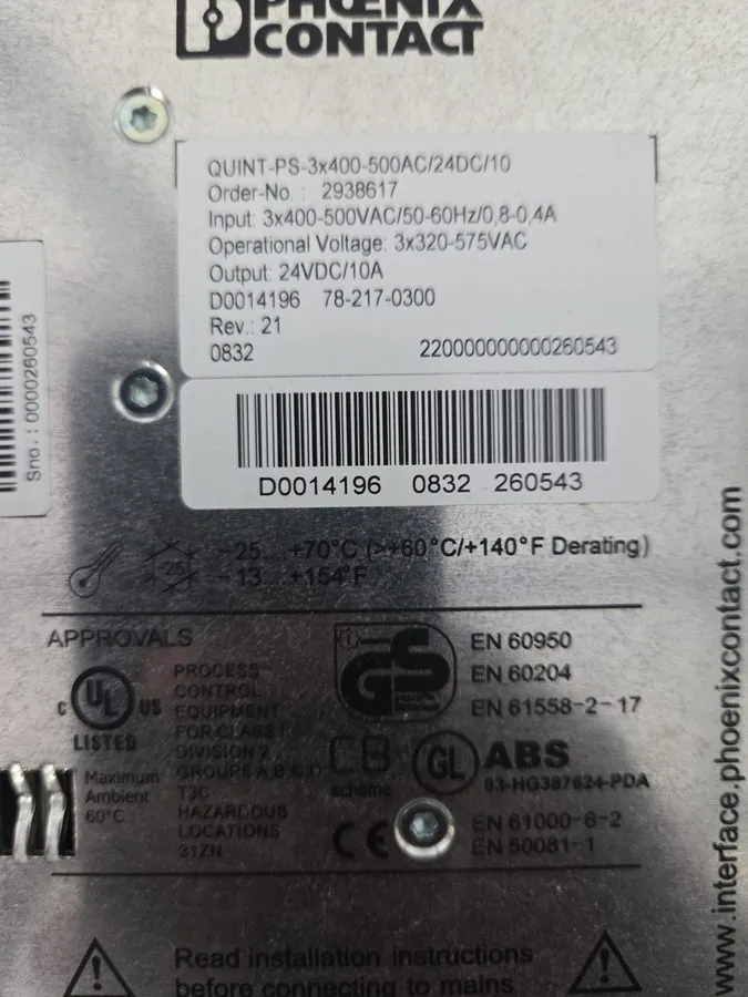 Блок питания PHOENIX CONTACT QUINT-PS-3X400-500AC/24DC/5 POWER SUPPLY 24VDC 5A — фото лота 1