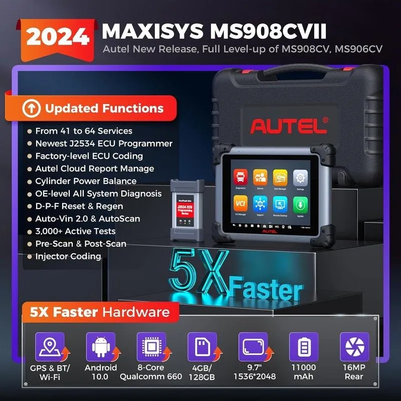 Диагностический сканер 2026 Autel MaxiSys MS908CV II Professional Heavy Duty Sca — фото лота 2