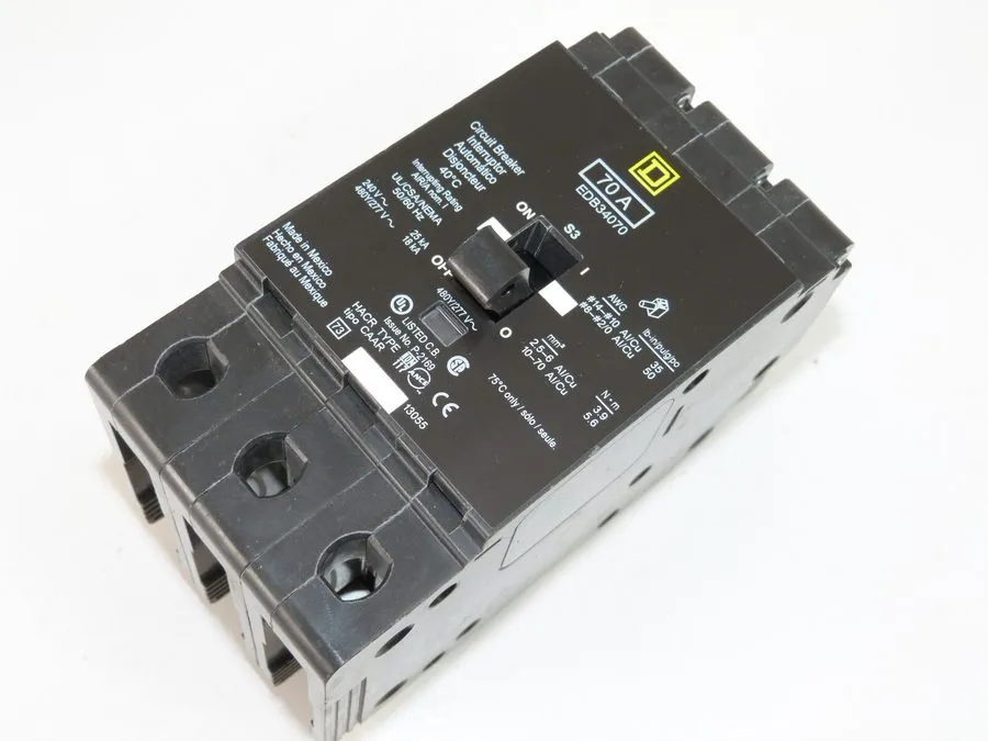 Автоматический выключатель EDB34070 Square D 70 Amp 480V 3 Pole Bolt On Circuit 