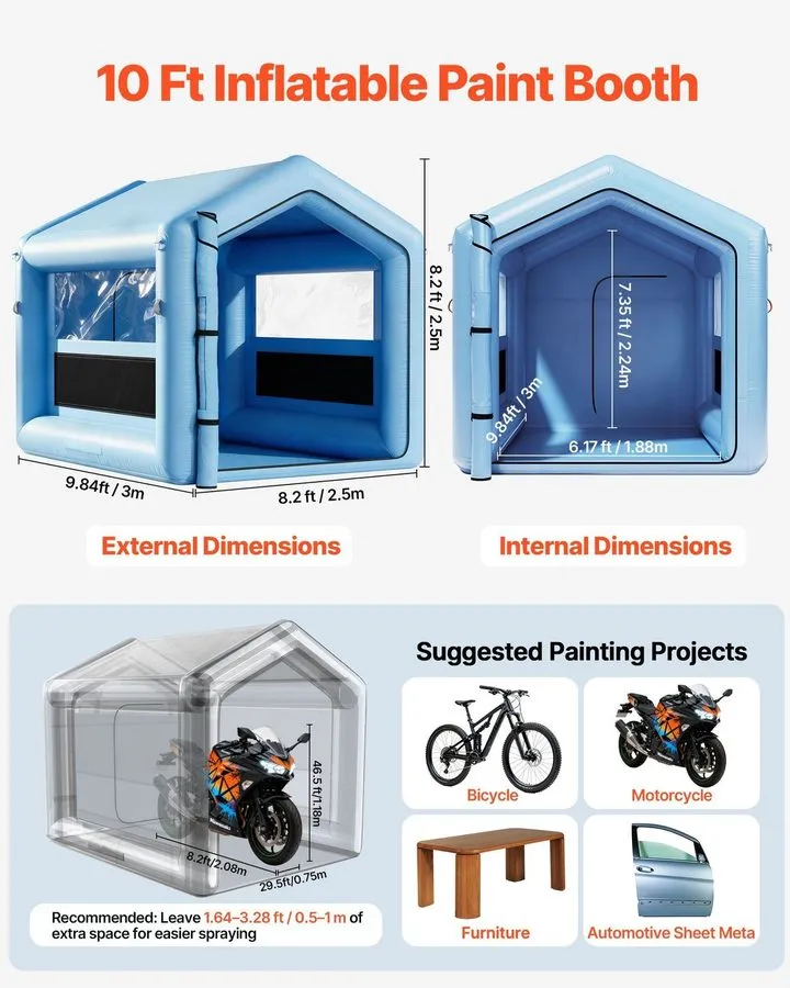 Окрасочная камера Portable Inflatable Spray Booth 9.84x8.2x8.2ft, 550W, Air Filt — фото лота 1