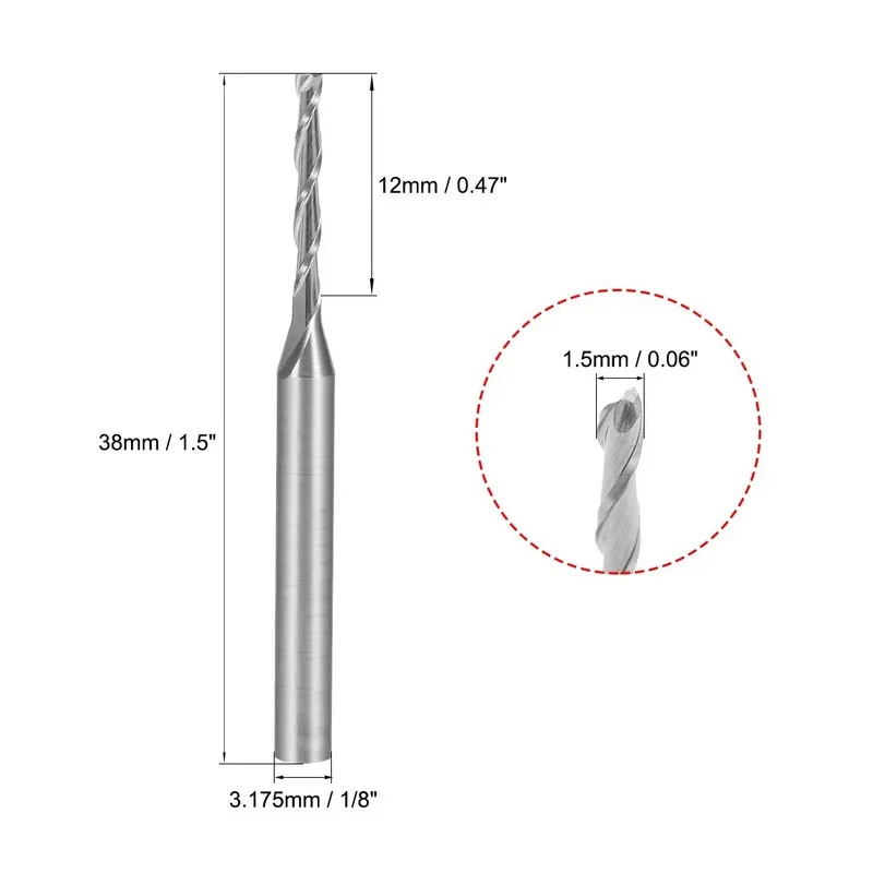 Оборудование ЧПУ 1/8" Shank 1.5x12mm Carbide End Mill CNC Router Bits 2 Flute Mi — фото лота 2