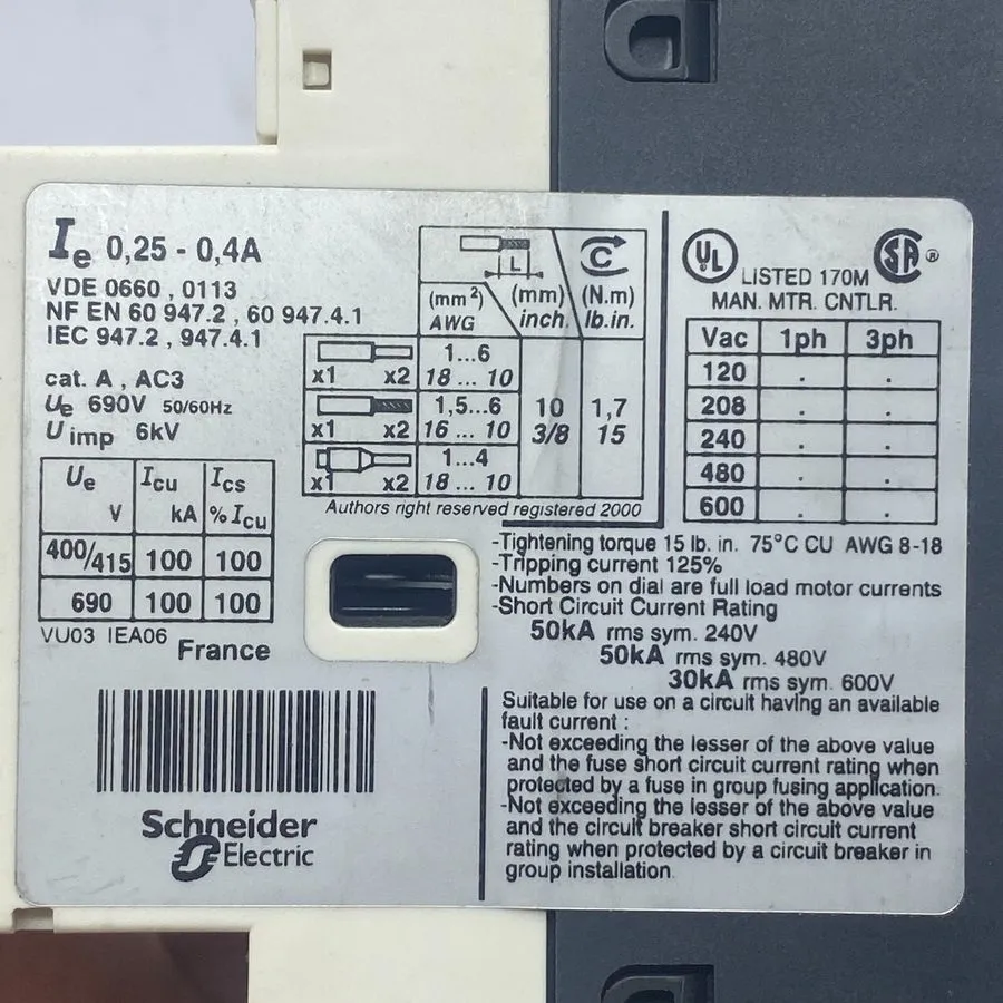 Автоматический выключатель Telemecanique GV2-RT03 Motor Circuit Breaker 0.25-0.4