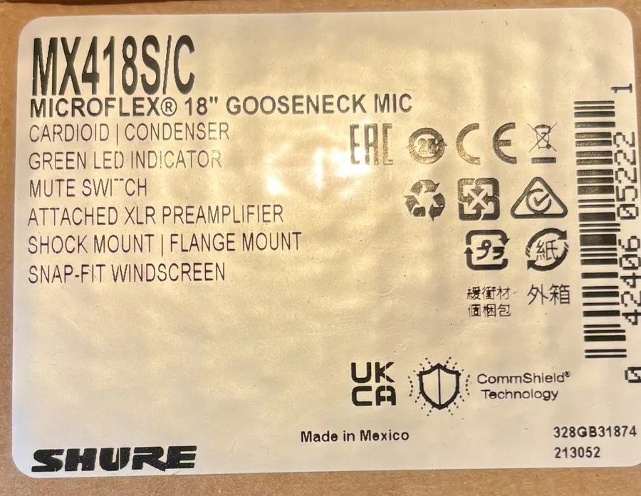 Коммутатор Shure MX418S/C Microflex 18" Gooseneck Condenser Microphone Mute Swit — фото лота 1