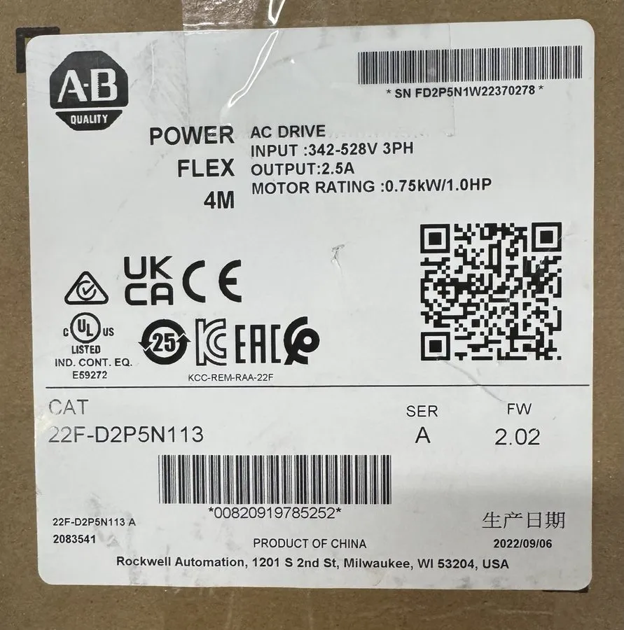 Частотный преобразователь Allen-Bradley PowerFlex 4M VFD 2.0HP AC Drive 22F-D2P5