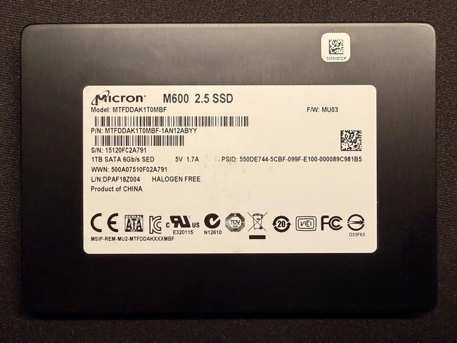 SSD-накопитель Micron M600 1TB MTFDDAK1T0MBF-1AN12ABYY 2.5” SSD SATA III Wiped