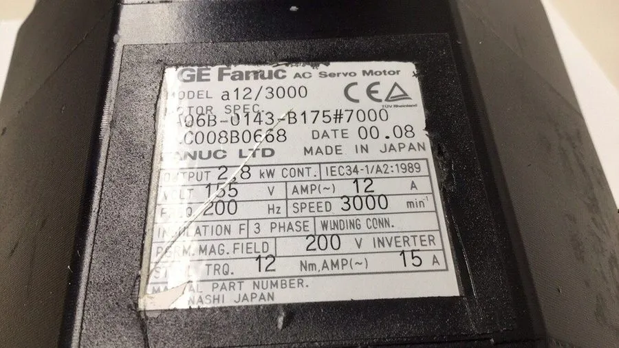 Серводвигатель GE Fanuc A06B-0143-B175#7000 AC Servo Motor a12/3000 3 Phase 3000