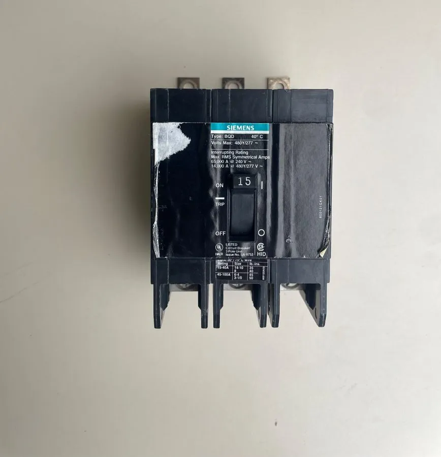 Автоматический выключатель SIEMENS BQD315 Circuit Breaker: 3 POLE; 480V/15A; BOL