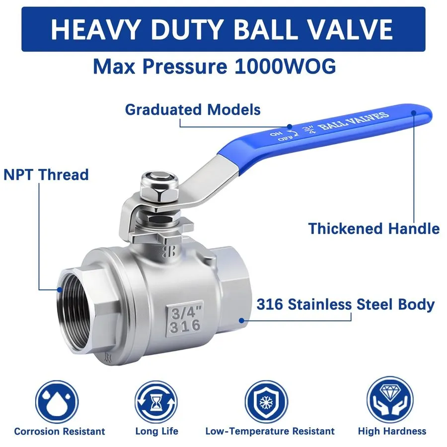 Клапан Full Port Ball Valve 3/4 NPT 304 Stainless Steel WOG1000 Heavy Duty