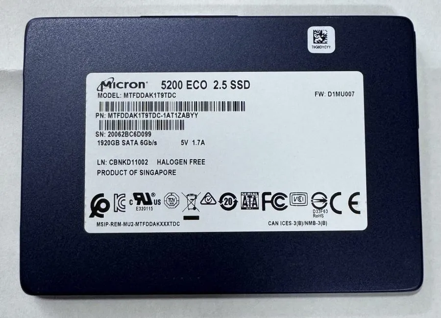 Сервер Micron MTFDDAK1T9TDC 1.92TB SSD SATA 2.5 Server Laptop Desktop PC Hard Dr