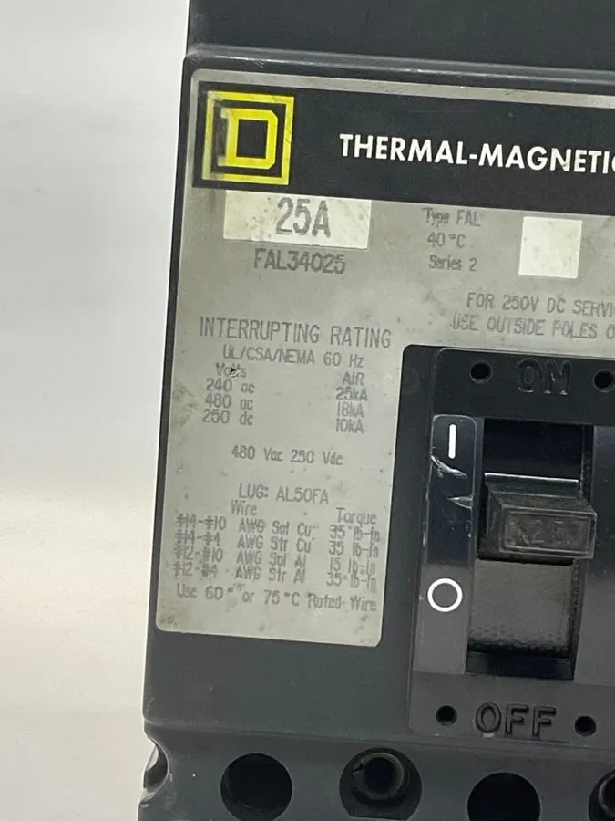 Автоматический выключатель SQUARE D FAL34025 3pole 25 AMP 480V CIRCUIT BREAKER