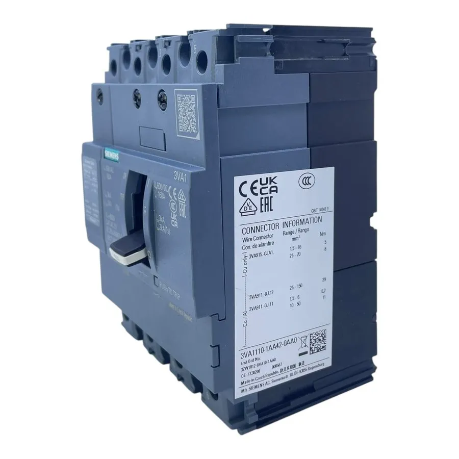 Автоматический выключатель Siemens Circuit Breaker 160A 3VA1110-1AA42-0AA0 3-Pol — фото лота 1