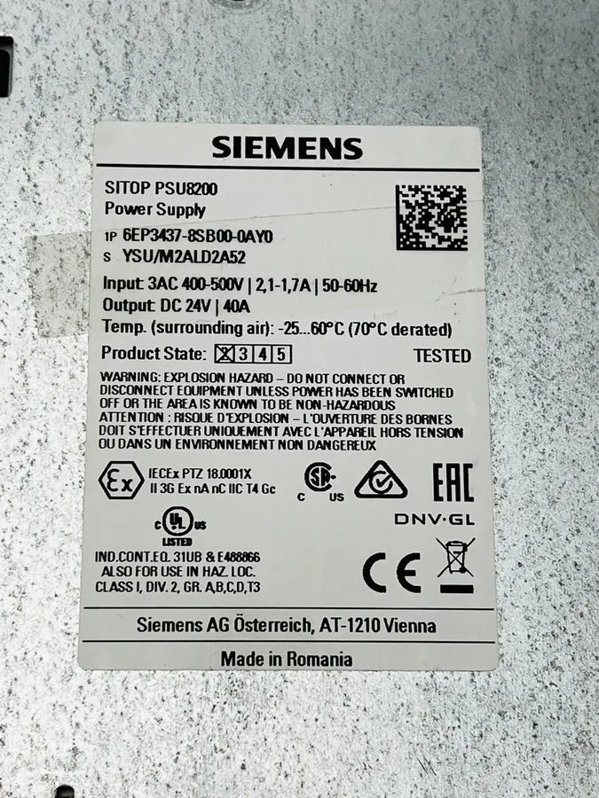 Блок питания Siemens 6EP3437-8SB00-0AY0 24VDC 40A Power Supply, SITOP PSU8200