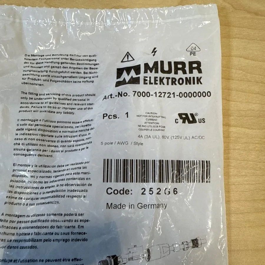 Датчик Murrelektronik 7000-12761-0000000 M12 5-Pole Male Field Wireable Connecto — фото лота 1