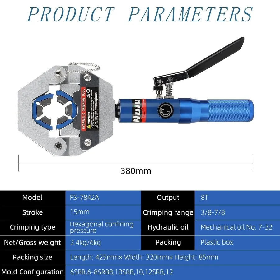 Трубопроводная арматура Nuiu FS-7842A Hydraulic Hose Crimper Kit 8T 17 inches x  — фото лота 2