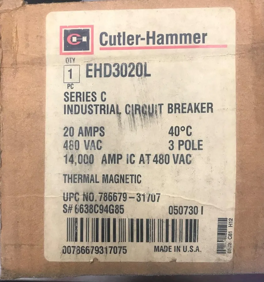 Автоматический выключатель Eaton Cutler-Hammer EHD3020L EHD 14k Series C 20A 480