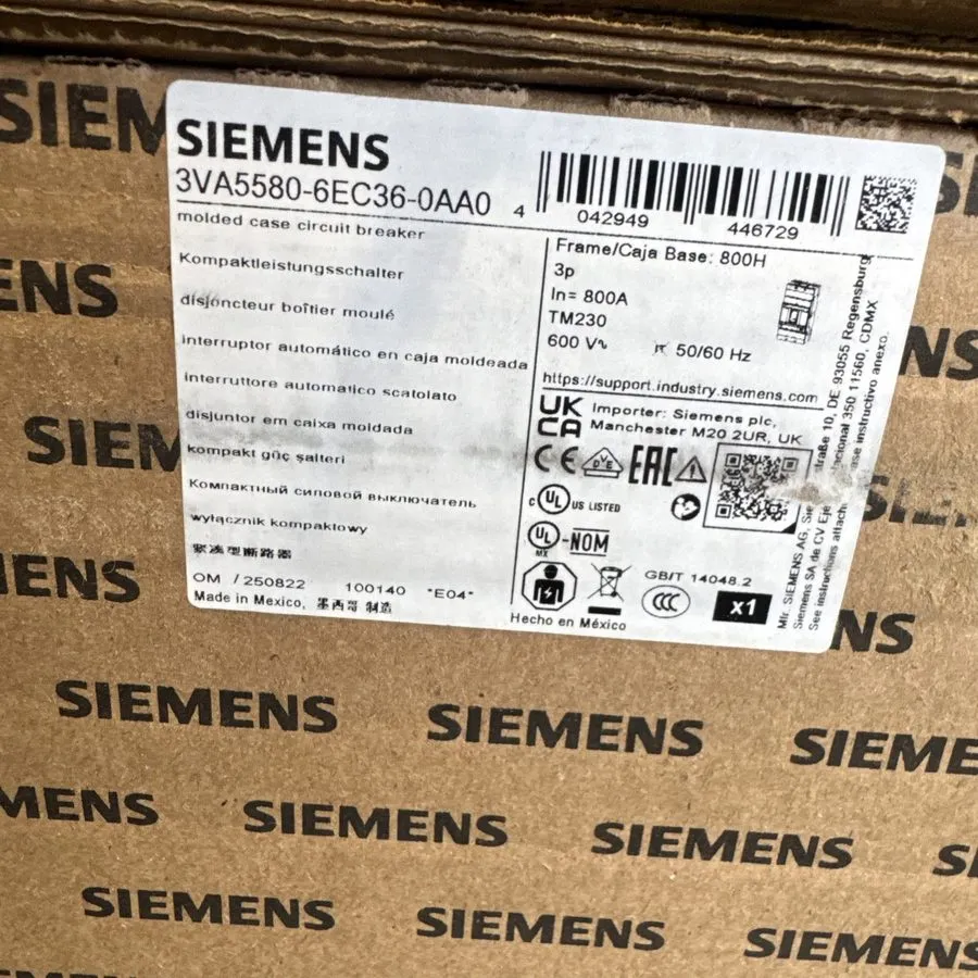 Автоматический выключатель Siemens Breaker 3VA5580-5EC36-0AA0 3 POLE 800 AMP 3VA