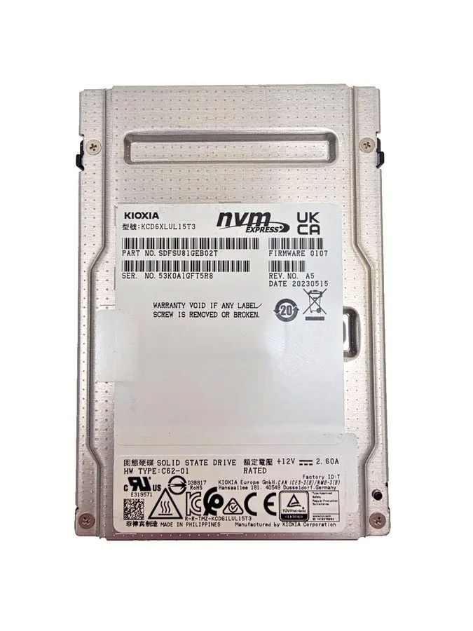 SSD-накопитель Kioxia CD6 KCD6XLUL15T3 15.36TB PCIe Gen 4.0 X4 8GB/s 1DWPD U.2 N