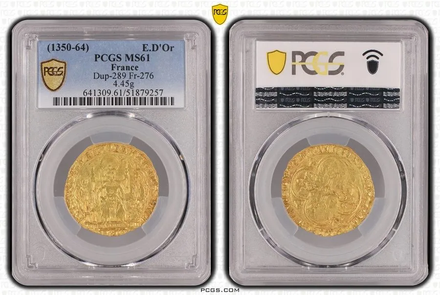 Лабораторный прибор FRANCE Jean II Le Bon (1350-64) Ecu d'Or. PCGS MS61 Friedber — фото лота 1