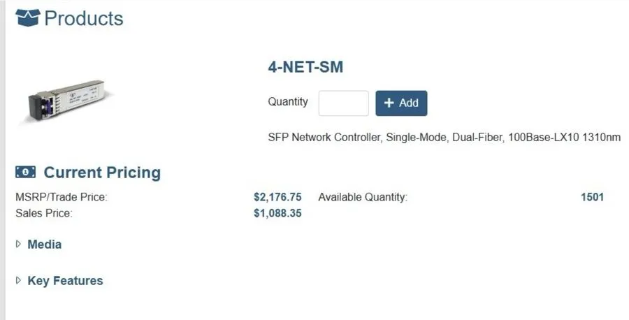 Трансивер Edwards EST 4-NET-SM SFP Network Controller Single-Mode Dual-Fiber 100 — фото лота 1