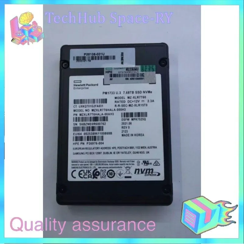 SSD-накопитель Samsung PM1733 7.68TB HPE SSD U.3 NVMe MZ-XL57T60 MZXL57T6HALA-00