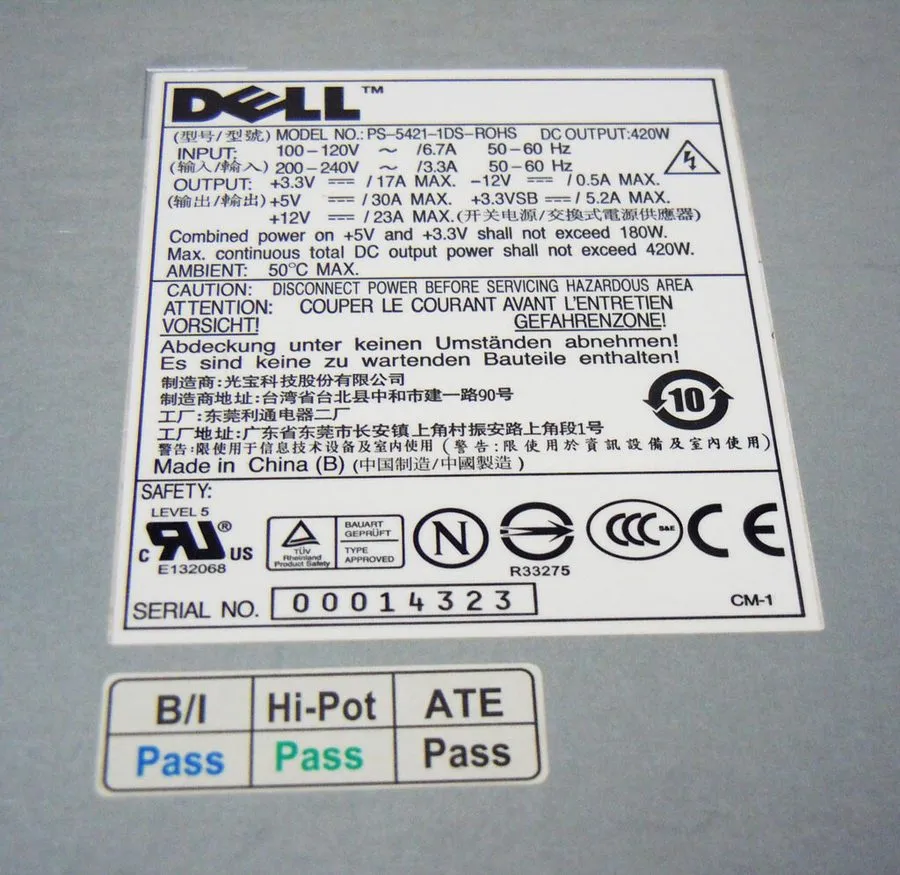 Блок питания Dell PowerEdge 800 930 840 420W Power Supply T9449 T3269 PS-5421-1D