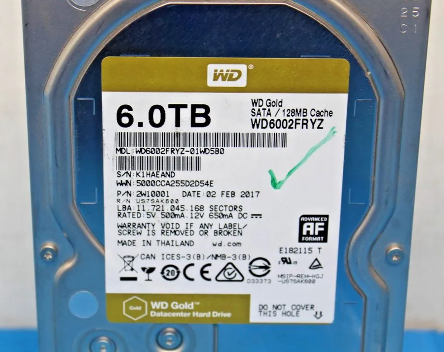 Жёсткий диск Western Digital WD Gold 6TB 7200RPM SATA 3.5" HDD 128MB WD6002FRYZ