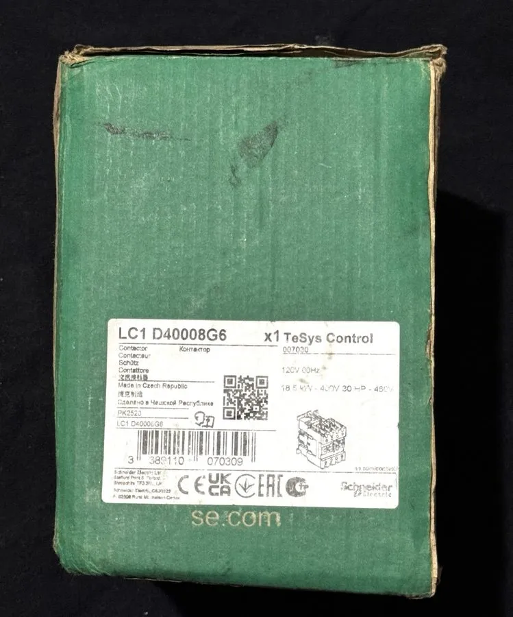 Контактор Schneider LC1D40008G6 TeSys Deca Contactor 60A 4-Pole 120VAC Coil — фото лота 2