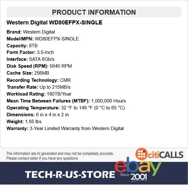 Жёсткий диск Western Digital WD80EFPX-SINGLE 8TB WD Red Plus NAS 3.5" SATA 256MB — фото лота 1
