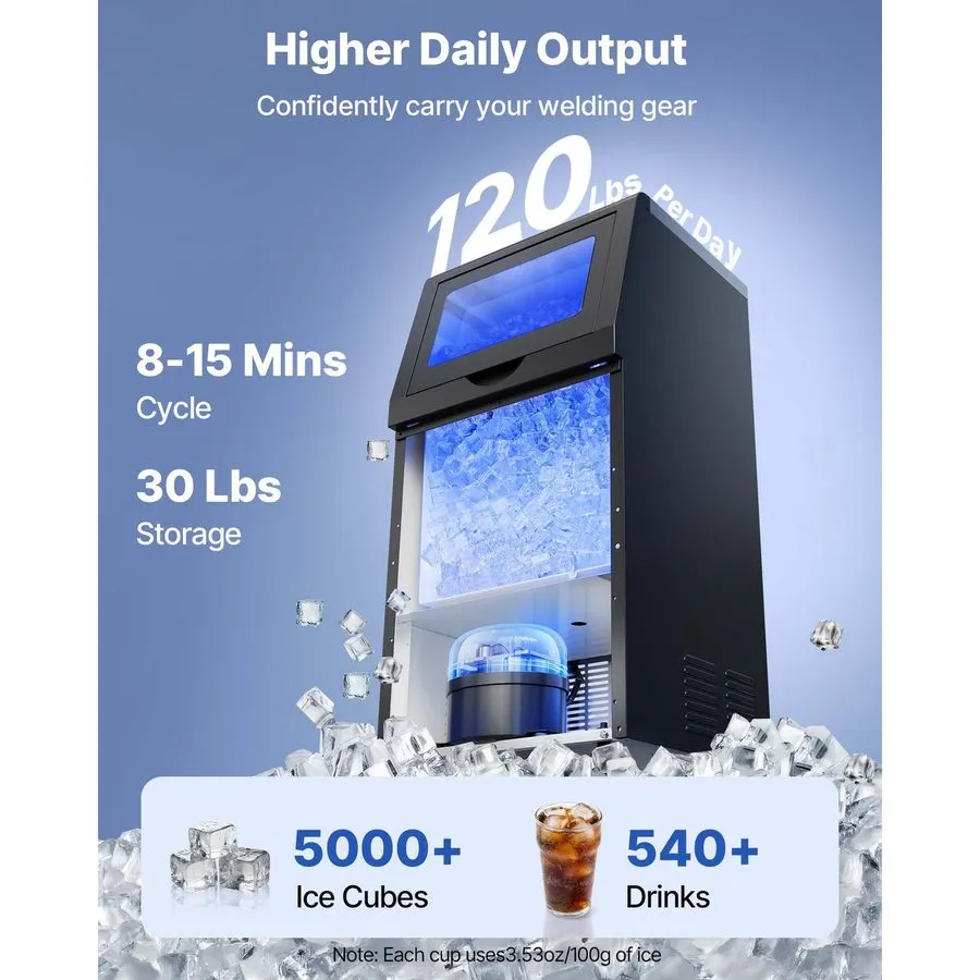 Льдогенератор VEVOR Commercial Ice Maker 100 lbs/24h Ice Machine 16-30 lbs Stora