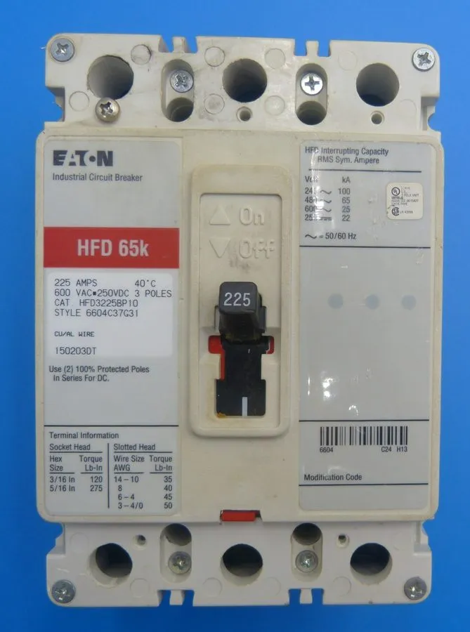 Автоматический выключатель EATON HFD3225 225A 3-POLE CIRCUIT BREAKER, 65KA@480V 