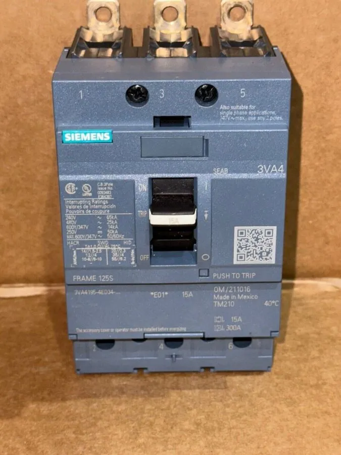 Автоматический выключатель ITE Siemens 3VA4 3VA4195-4ED34-0AA0 3 Pole 15 Amp 600