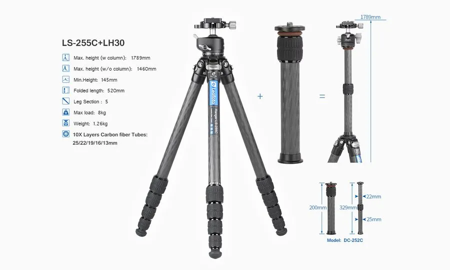 Оборудование видеонаблюдения Leofoto Carbon Fibre Tripod LS-255C+LH-30 with ball