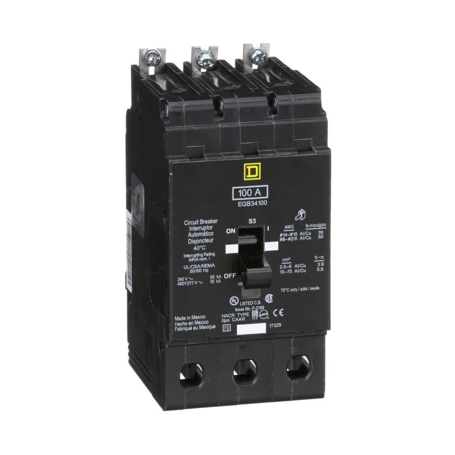 Автоматический выключатель EGB34100 Square D 100 Amp 480V 3 Pole Bolt On Circuit