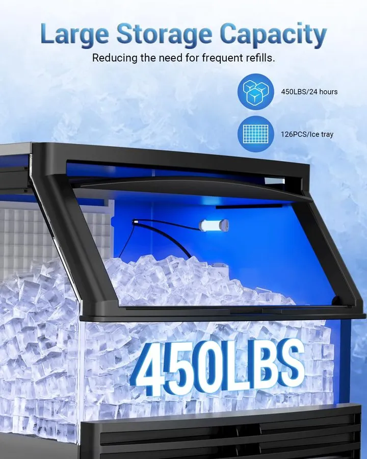 Льдогенератор Commercial Ice Maker Machine 450LBS/24H, Stainless Steel Undercoun