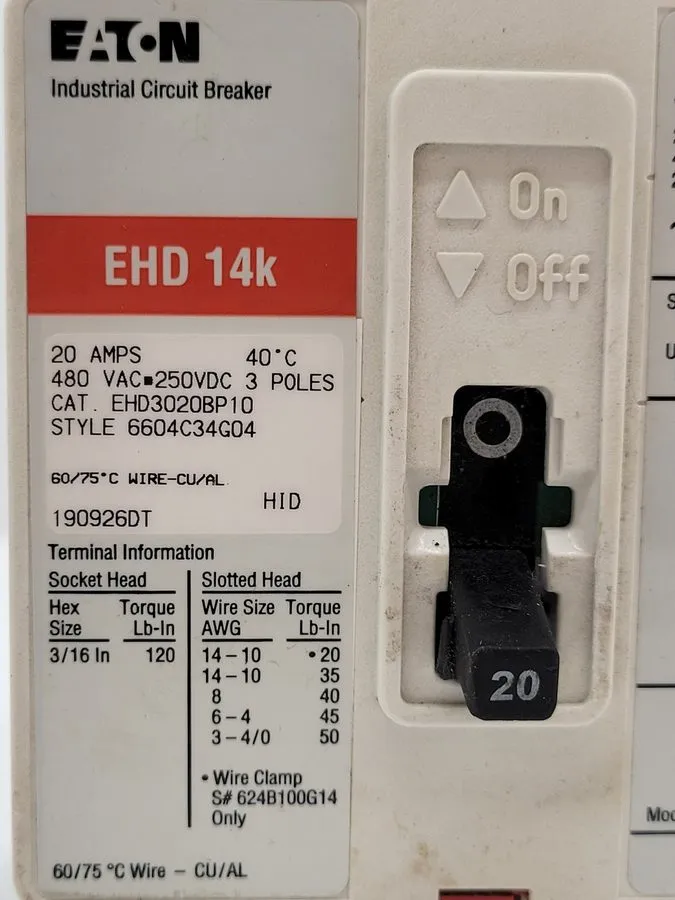 Автоматический выключатель Eaton EHD3020BP10 Industrial Circuit Breaker 20A 3-Po