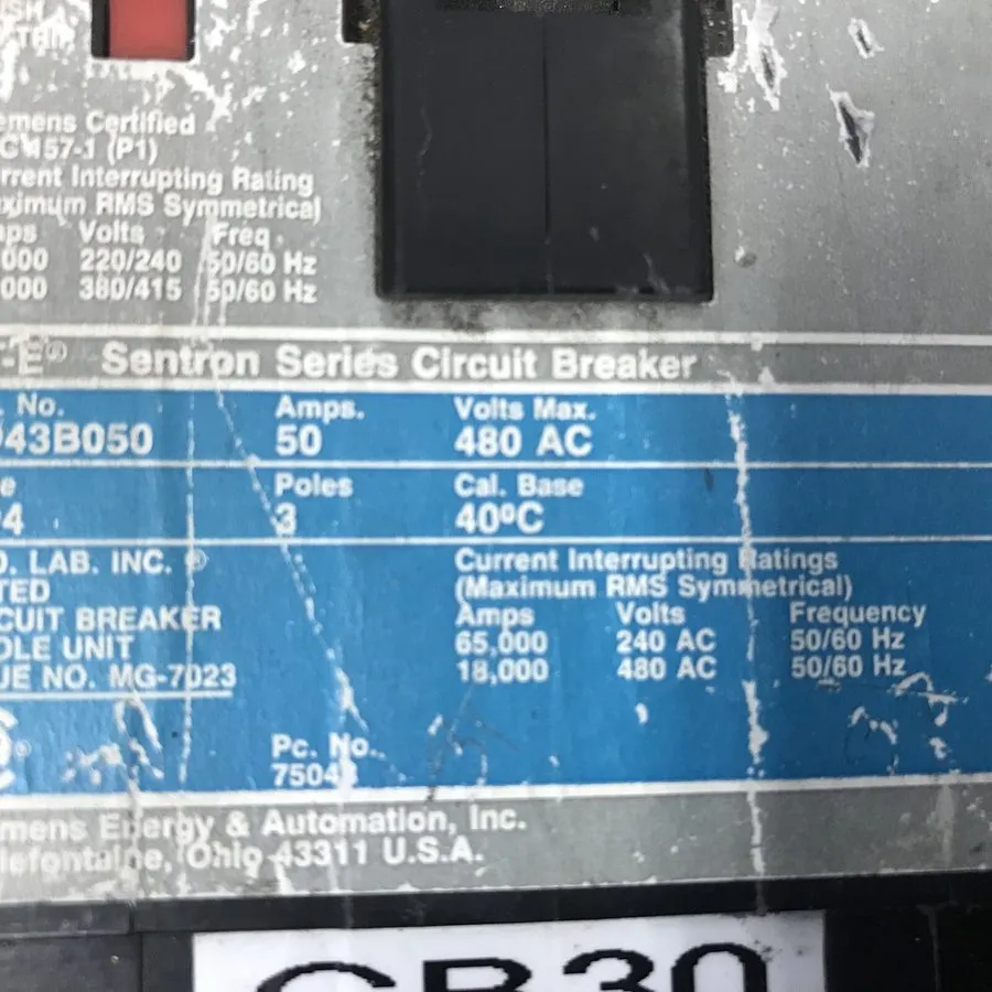 Автоматический выключатель Siemens ED43B050 Sentron Series Circuit Breaker 50A 3