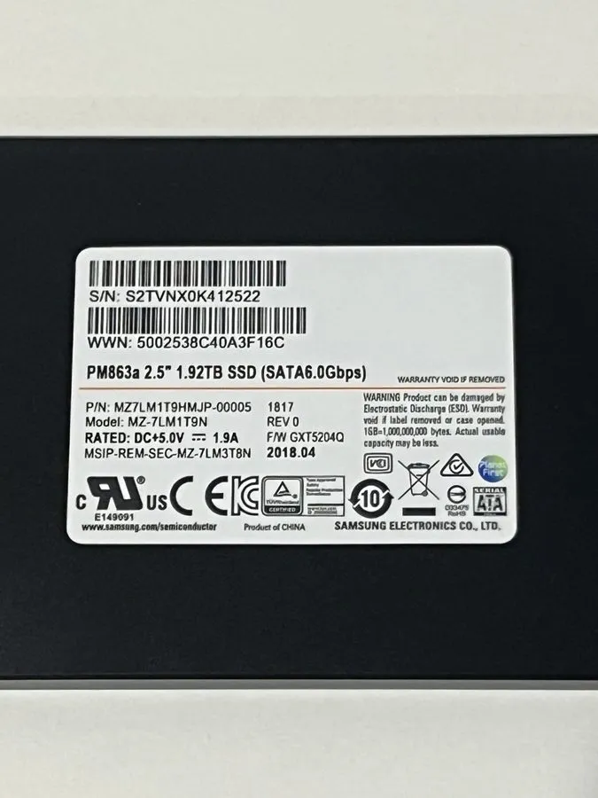 SSD-накопитель Samsung PM863a 2.5"1.92TB SSD SATA 6.0Gpbs Solid State Drive MZ-7