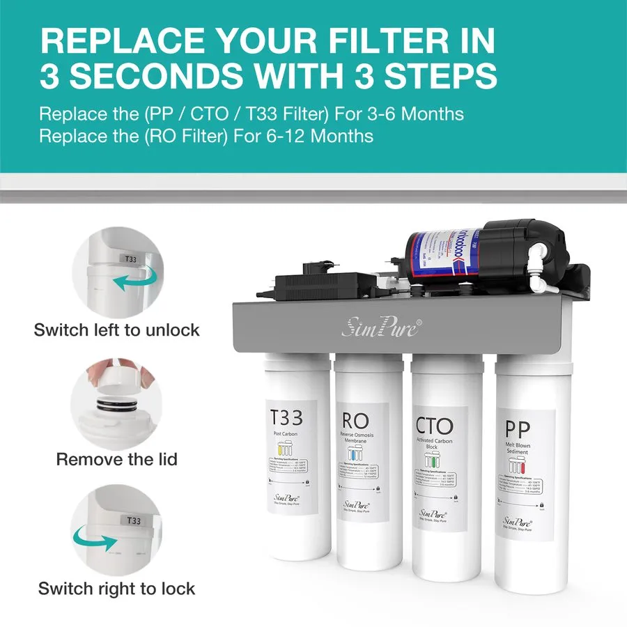 Насос SimPure 400GPD 8-Stage UV Reverse Osmosis System Water Filter System+3 Fil — фото лота 2