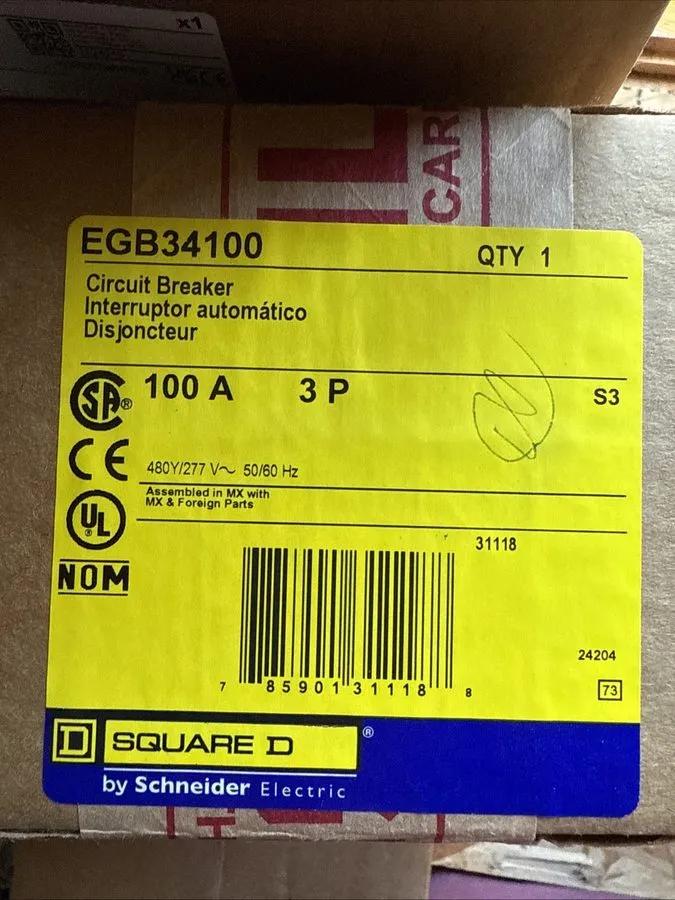 Автоматический выключатель EGB34100 Square D 100 Amp 480V 3 Pole Bolt On Circuit