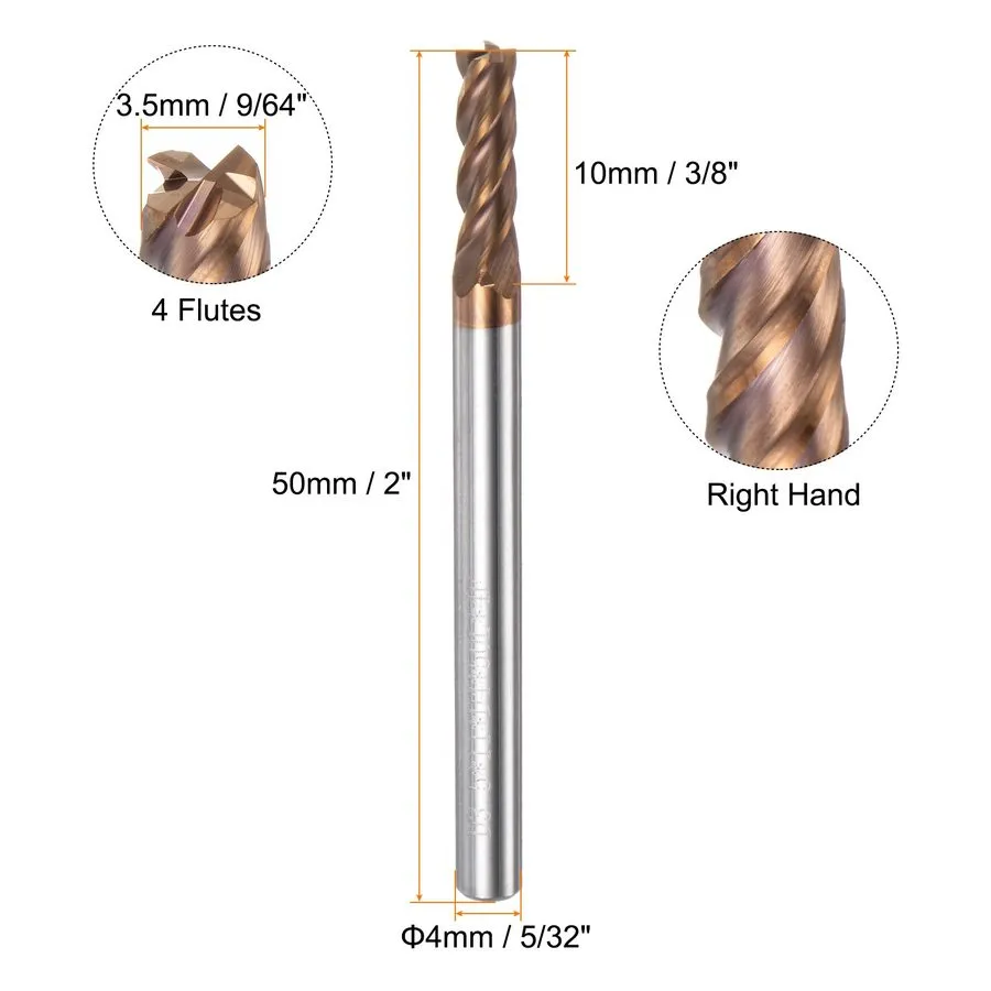 Режущий инструмент Carbide Square End Mills 3.5x10x4x50mm TiSiN Coated 4 Flutes  — фото лота 1