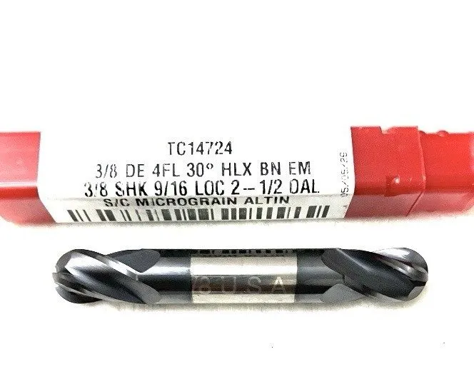 Режущий инструмент Titan USA 3/8" 4FL Carbide Double End Mill Ball Nose Stub AlT — фото лота 1