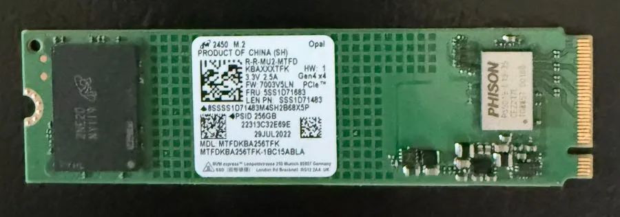 SSD-накопитель Micron 2450 256GB M.2 2230 PCIe 4.0 Gen4 x4 SSD MTFDKBA256TFK — фото лота 1