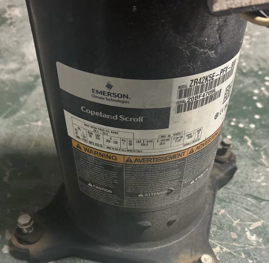 Компрессор Copeland Scroll Compressor R-22 ZR42K5E-PFV-800 208/230V 1PH — фото лота 1