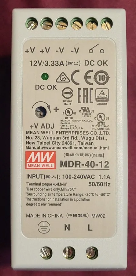 Блок питания Mean Well MDR-40-12 AC to DC Din Rail 100-240VAC 12V 40 Watt Power
