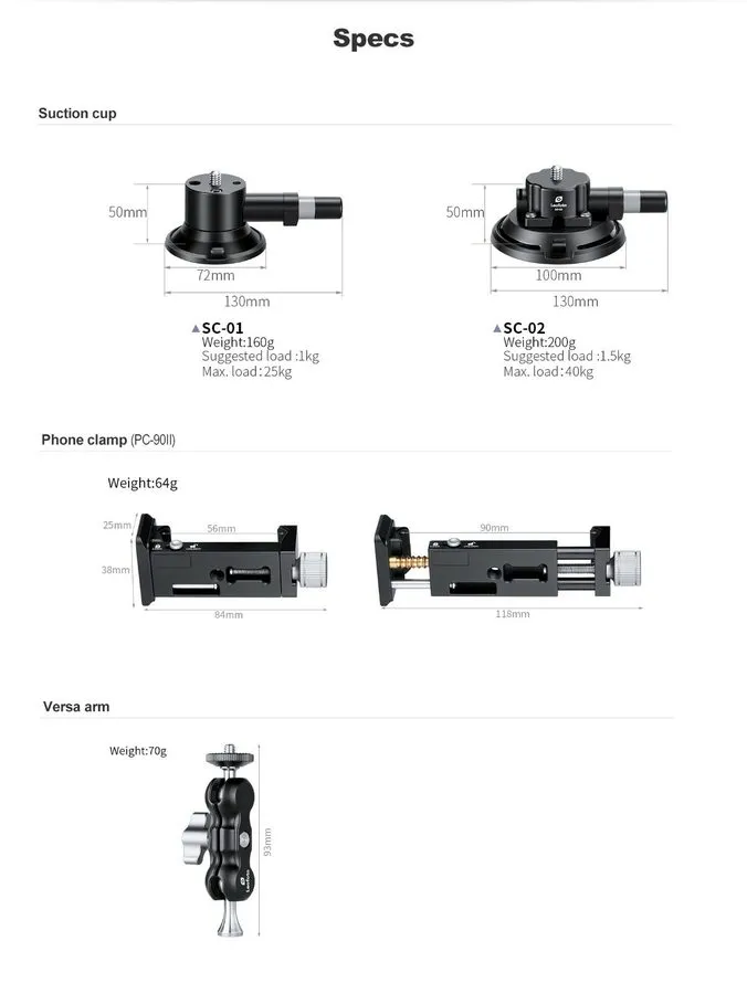 Вакуумная присоска 【USA Dealer】Leofoto SC-02 + PC-90II + Versa Arm Kit / 100mm P