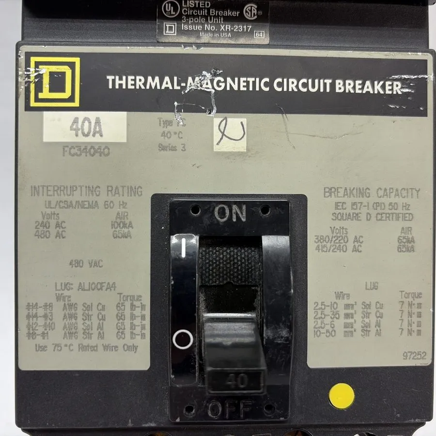 Автоматический выключатель Square D FC34040 I-line Circuit Breaker. 40A. 3P. 480 — фото лота 1