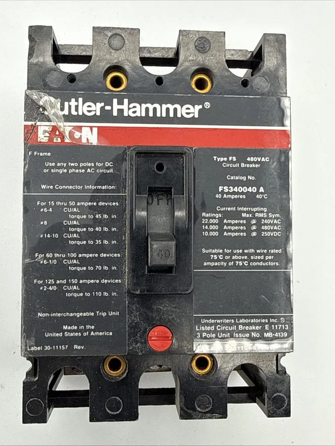 Автоматический выключатель FS340040A Cutler-Hammer Type FS Circuit Breaker 3 Pol