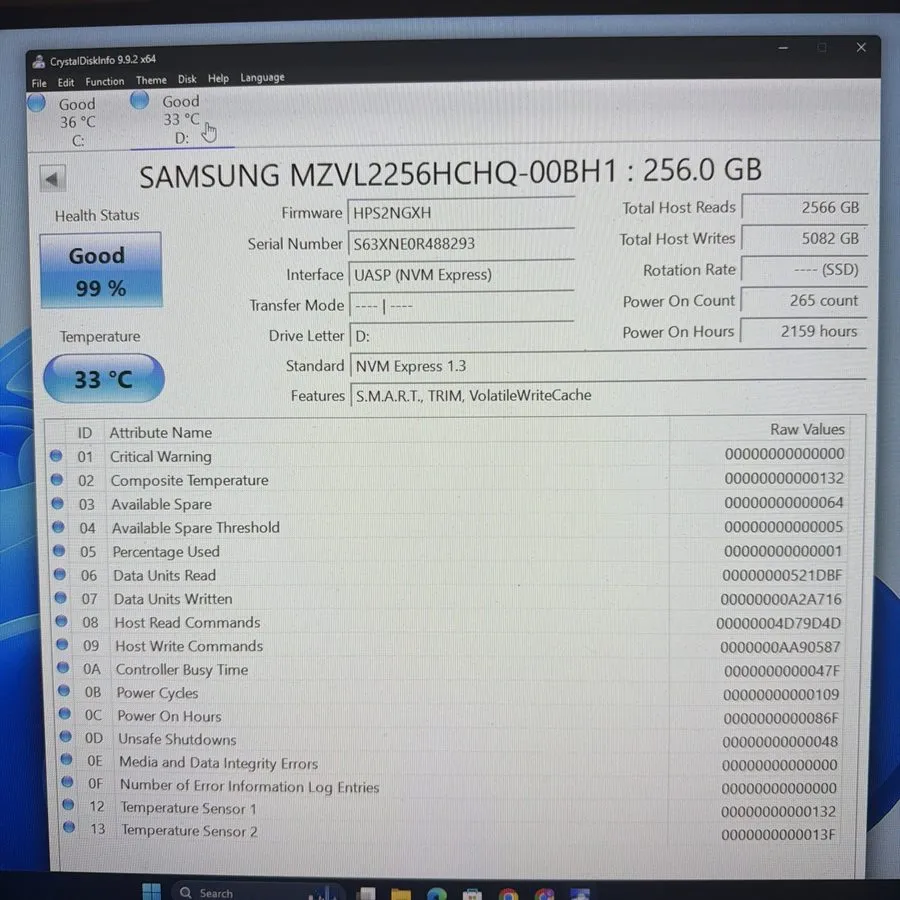 SSD-накопитель Samsung PM9A1 256GB NVMe M.2 SSD MZVL2256HCHQ-00BH1 100% Health 4 — фото лота 2